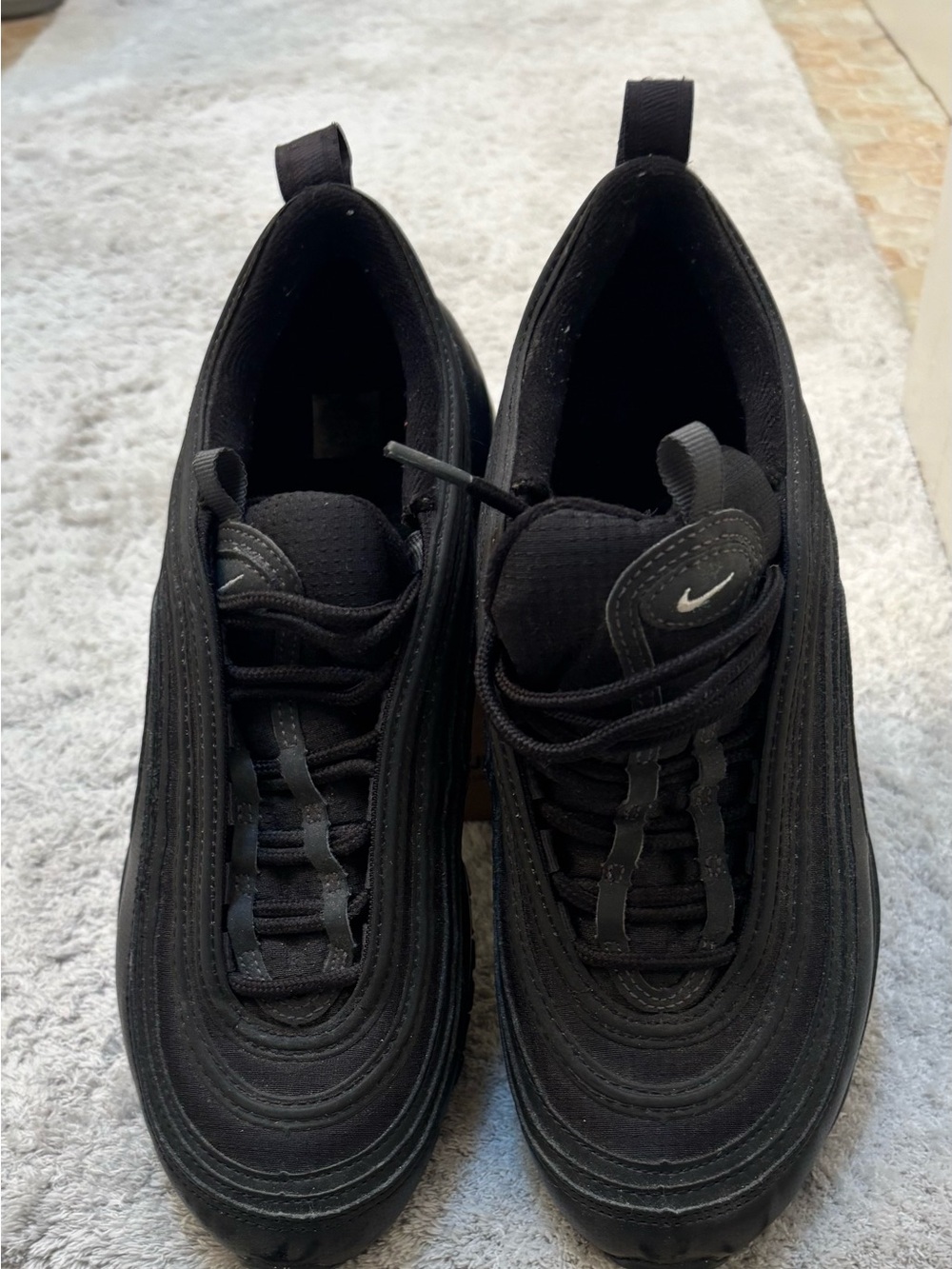 Nike Air Max 97 Sneakers - Black with White Swoosh - Picture 2 of 3